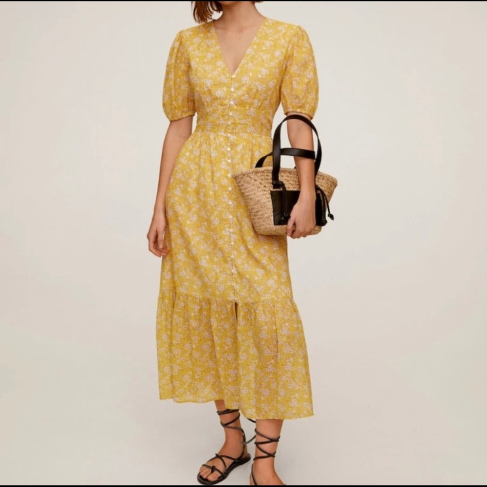 MANGO Yellow floral dress